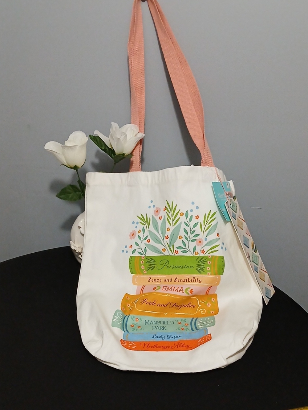 Double-Sided Canvas Tote Bag with Matching Bookmark NWT